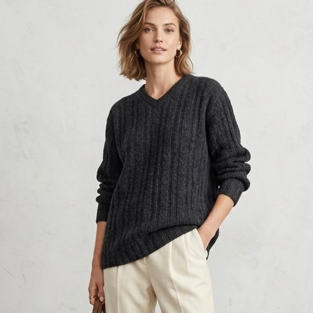 Vintage J. Crew Oarsman 100% Wool Oversized Ribbed V Neck‎ Sweater Women's XS